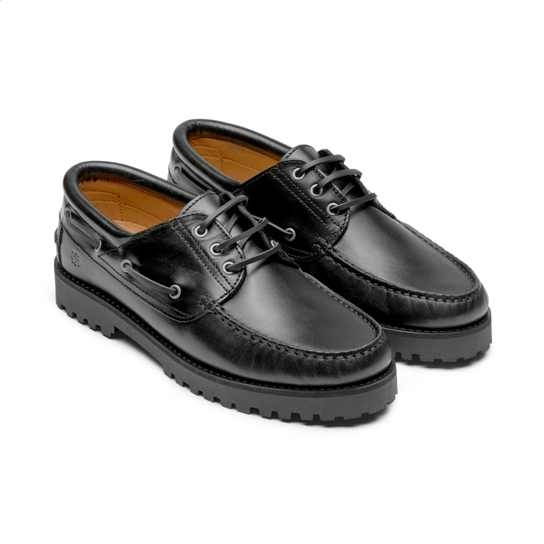 Playboy Footwear Style Claude Boat shoe Black leather/black
