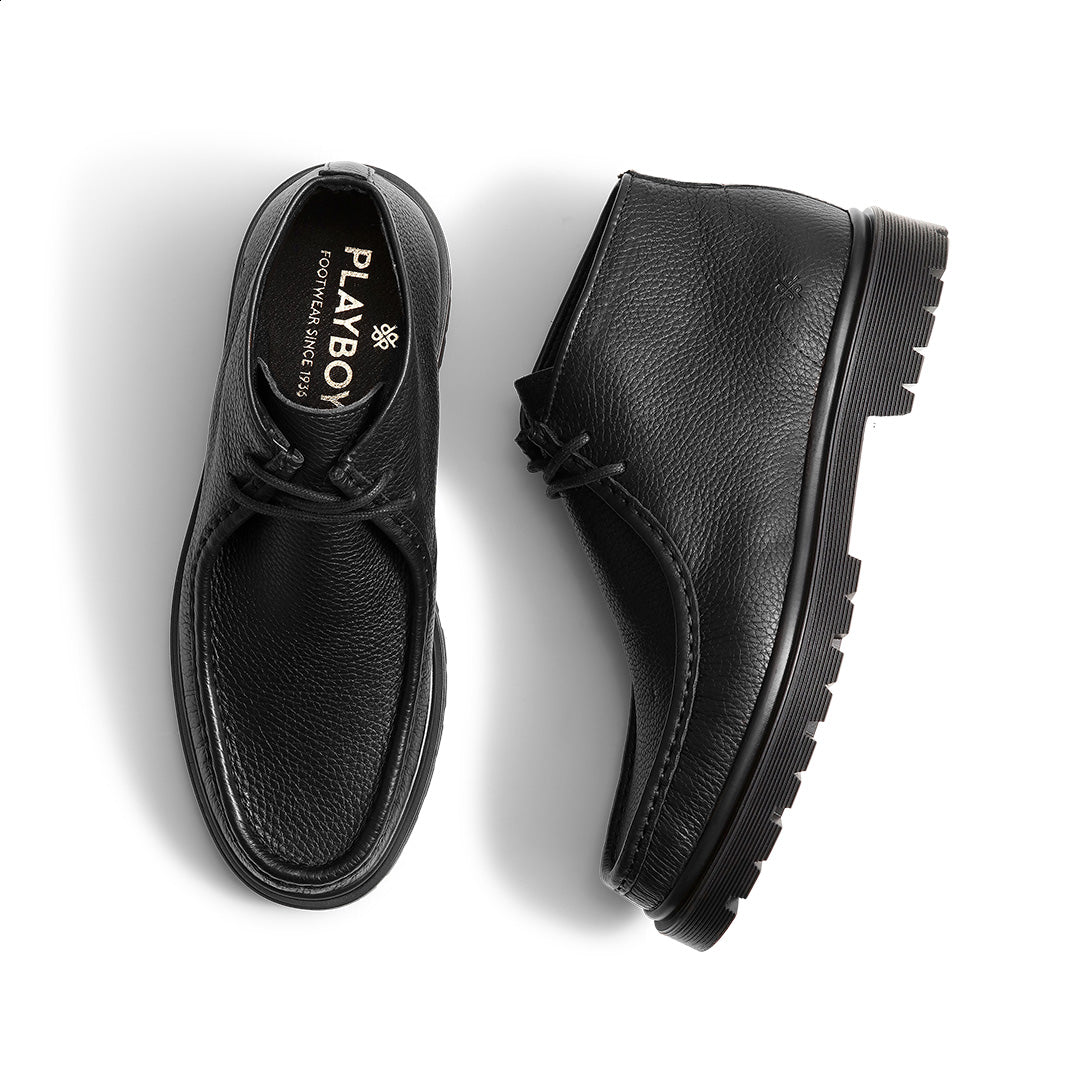 Playboy Footwear Cowen Moc Boot Black tumbled leather