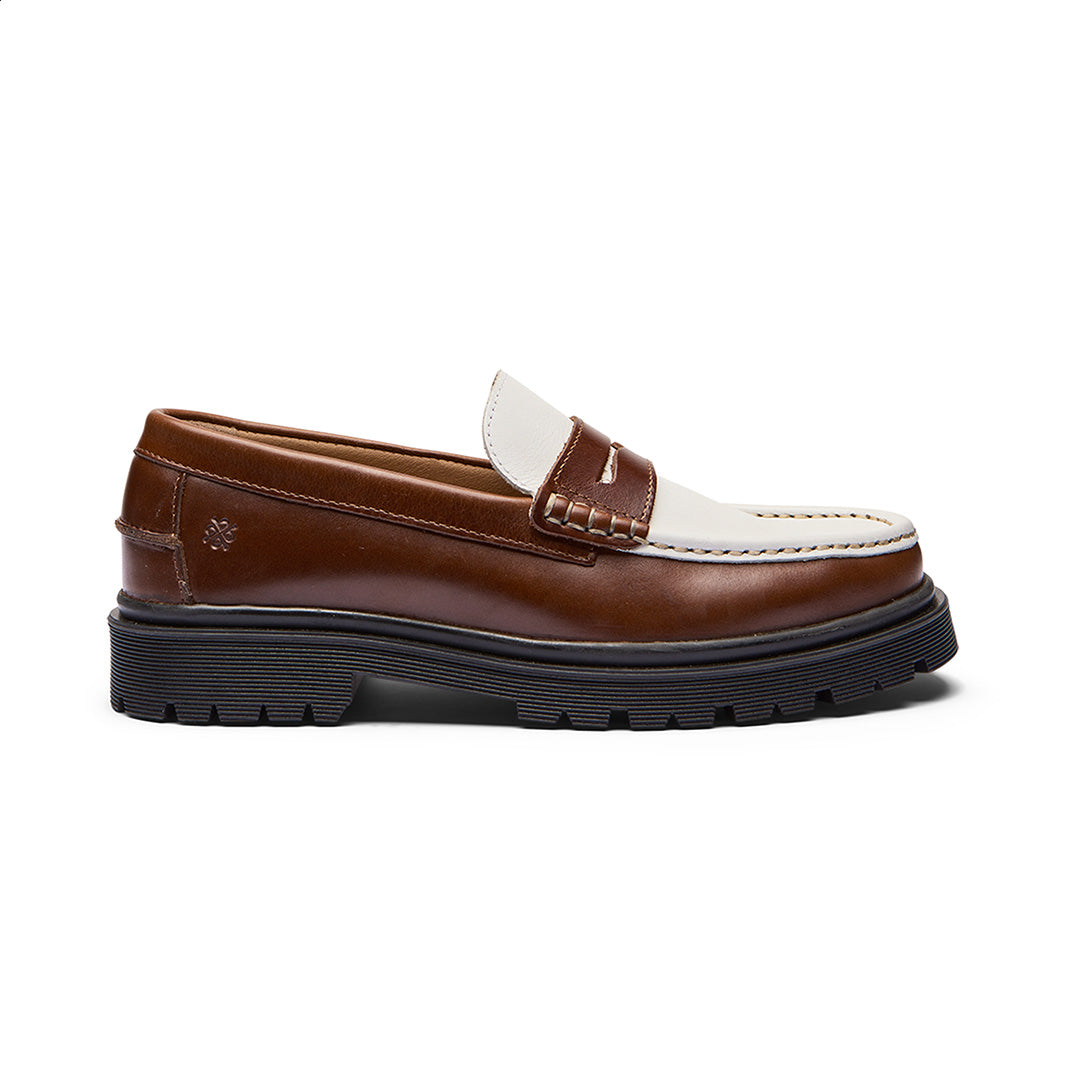 Playboy Footwear Style Austin Loafers Brandy & white leather
