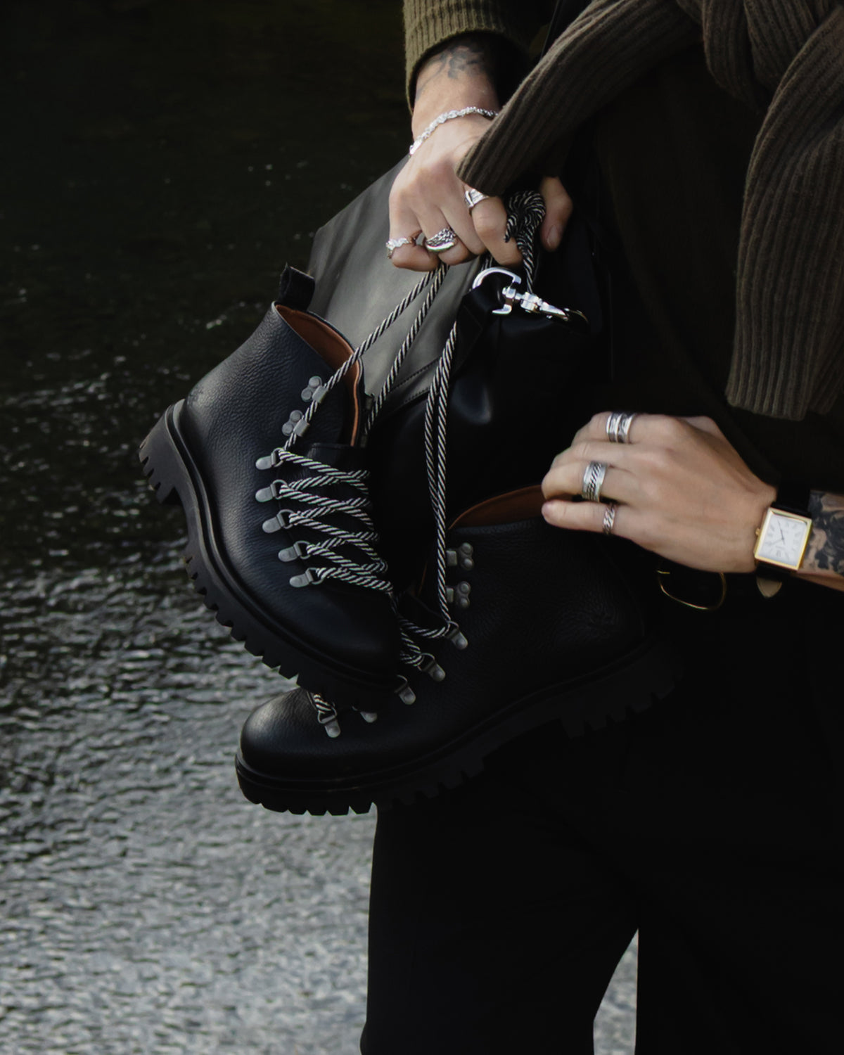 Original Playboy Style Graz Hiking Boot Black tumbled leather