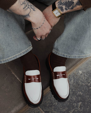 Playboy Footwear Style Leduc Loafers Brandy & white leather